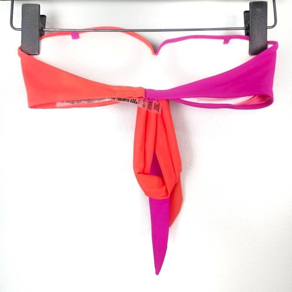 VICTORIA SECRET PINK Orange and Pink Cross Body Strapless Vacation Bikini Top XS - Picture 2 of 4